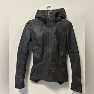 Danier Black Hooded Leather Jacket